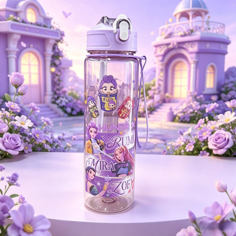 Gourde d'Eau Enfant Fille 750ml KPop Demon Hunters avec paille et motif chat