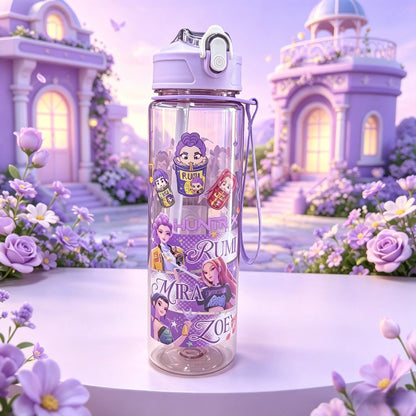 Gourde d'Eau Enfant Fille 750ml KPop Demon Hunters avec paille et motif chat