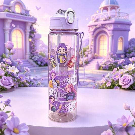 Gourde d'Eau Enfant Fille 750ml KPop Demon Hunters avec paille et motif chat