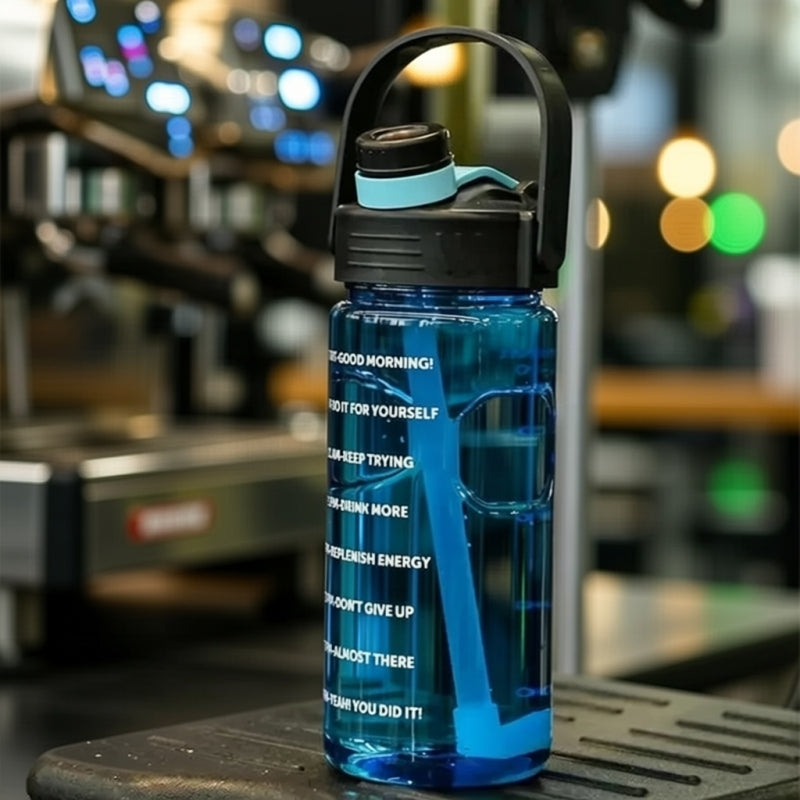 Gourde d'Eau Motivation Avec Paille Bleu 1,5 L pour salle de sport, parfaite pour musculation et fitness. | La Gourde