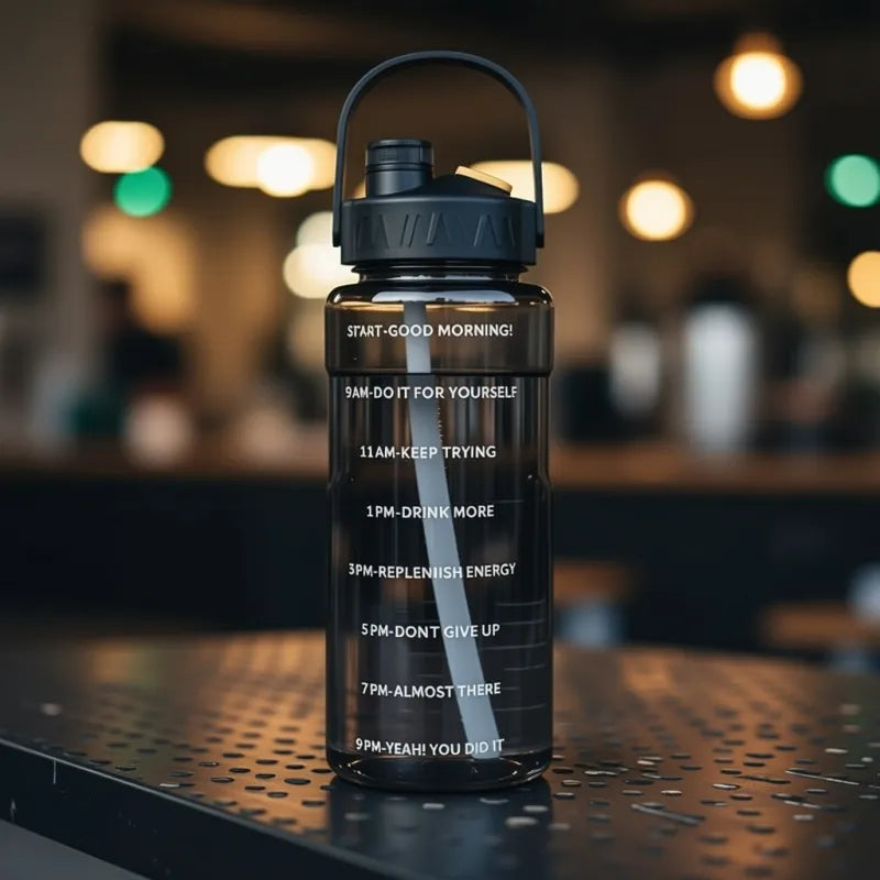 Gourde hydratation quotidienne avec paille noir 1,5 litre idéale pour le bureau, la salle de sport ou les déplacements grâce à son design moderne et ergonomique. | La Gourde