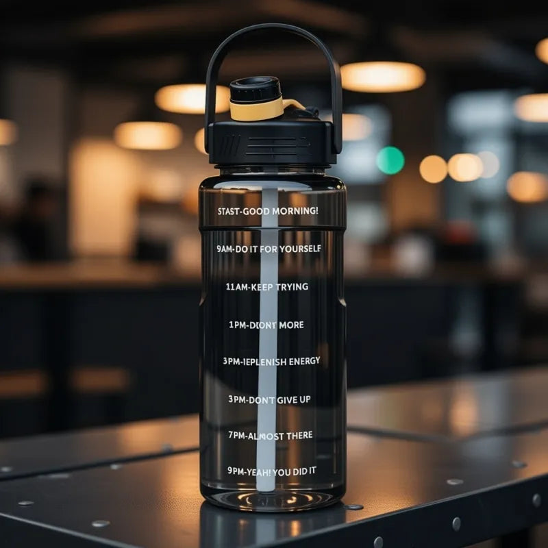 Vue du bouchon sécurisé de la Gourde d'Eau Motivation Avec Paille Noir 1,5 L anti-fuite, conçue pour transporter vos boissons sans risque de fuite. | La Gourde