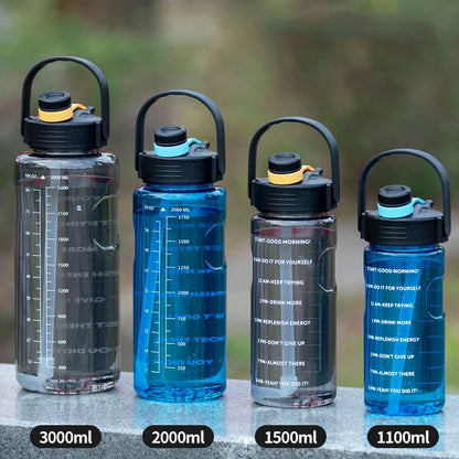 Détail du marqueur de temps de la gourde sport 1,5L; 1,1, 2l, 3l motivation, permettant de suivre facilement son hydratation. | La Gourde