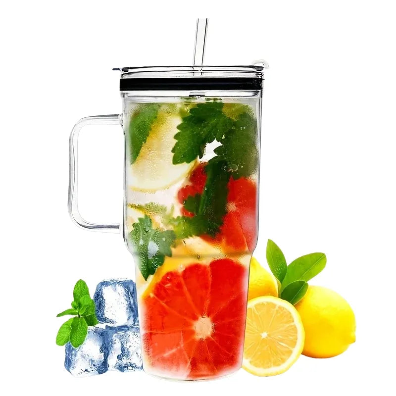 Gobelet verre réutilisable 40oz avec paille et poignée pour café glacé, smoothie et boissons fraîches | La Gourde®