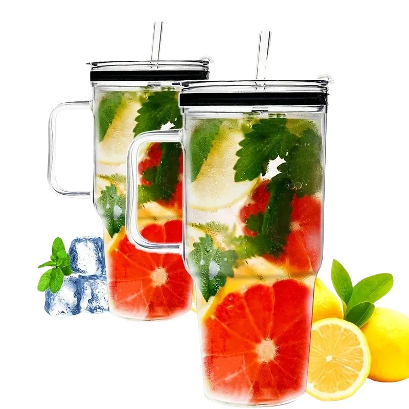 Gourde Eau Verre Avec Paille 40oz avec couvercle étanche pour boissons detox et hydratation quotidienne | La Gourde®