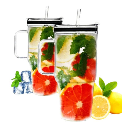 Gourde Eau Verre Avec Paille 40oz avec couvercle étanche pour boissons detox et hydratation quotidienne | La Gourde®