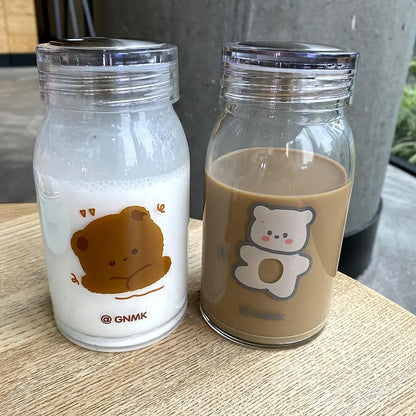 Gourde en verre réutilisable avec motif ours mignon, gourde écologique en verre avec motif ours | La Gourde