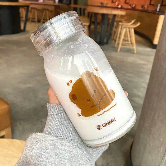 Gourde d'Eau En Verre Ours 500ml design kawaii réutilisable, gourde en verre réutilisable 500ml design ours kawaii | La Gourde