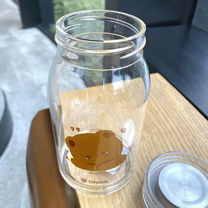 Bouteille en verre ours 500ml sans BPA écologique, bouteille d'eau en verre sans BPA pour bureau | La Gourde
