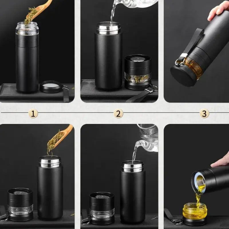 La Gourde - Gourde Isotherme Inox 500ml (Noir), gourde isotherme voyage, bouteille thermique inox, sans BPA, étanche, idéale pour le bureau et les déplacements | La Gourde®
