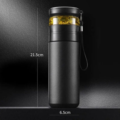 La Gourde - Gourde Isotherme Inox 500ml (Noir), gourde thé en vrac, gourde pour tisanes, infuseur inox, réutilisable, haute qualité | La Gourde®
