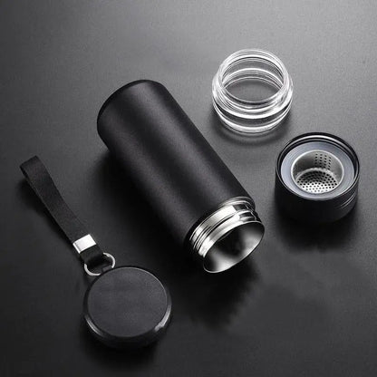 La Gourde - Gourde Isotherme Inox 500ml (Noir), gourde infuseur fruit avec filtre à thé, bouteille isotherme inox, étanche, écologique, réutilisable | La Gourde ®