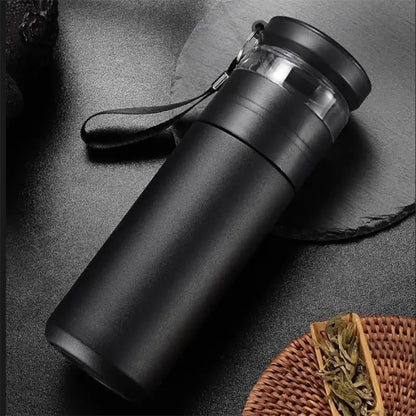 La Gourde - Gourde Isotherme Inox 500ml (Noir), thermos isotherme inox, gourde thé et café, bouteille réutilisable, sans BPA, étanche | La Gourde®