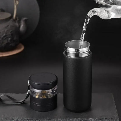 La Gourde - Gourde Isotherme Inox 500ml (Noir), Thermos Infuseur Thé avec infuseur inox, boissons chaudes et froides, sans BPA, anti-fuite, portable | La Gourde ®