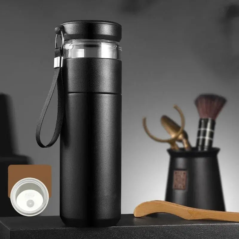 La Gourde - Gourde Isotherme Inox 500ml (Noir), gourde infusion fruits, bouteille thermique, double isolation, acier inoxydable, voyage | La Gourde®