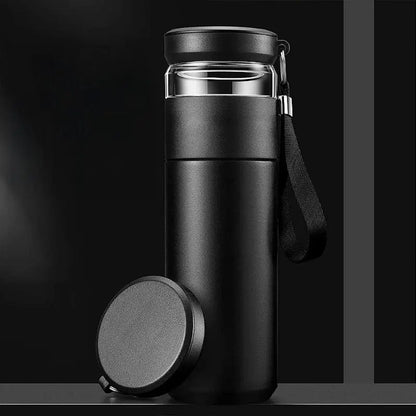 La Gourde - Gourde Isotherme Inox 500ml (Noir), bouteille isotherme avec infuseur, gourde inox 500 ml, sans BPA, étanche, nomade | La Gourde®