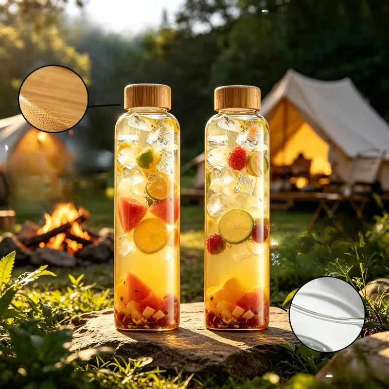 Lot de 2 Gourdes Verre Bambou 750ml – Bouteilles Réutilisables Premium, Parfaites pour eau, thé, infusion et boissons détox | La Gourde