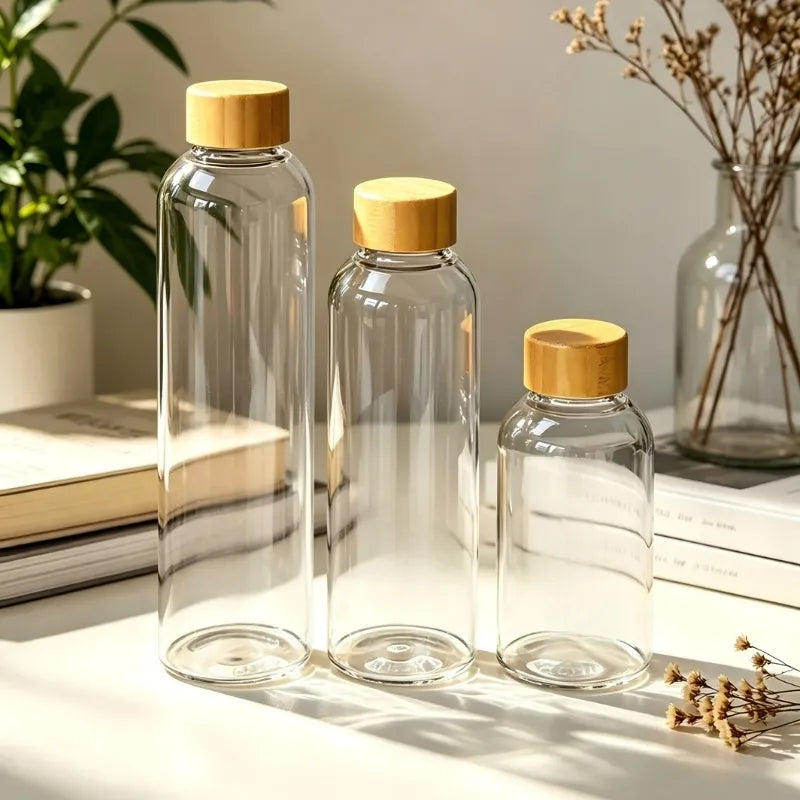 Lot de 2 Gourdes Verre Bambou 750ml réutilisables, 
Gourde verre étanche pour bureau et voyage | La Gourde