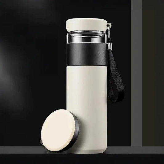 Gourde Isotherme Inox Blanche - Infuseur Thé Verre integrée