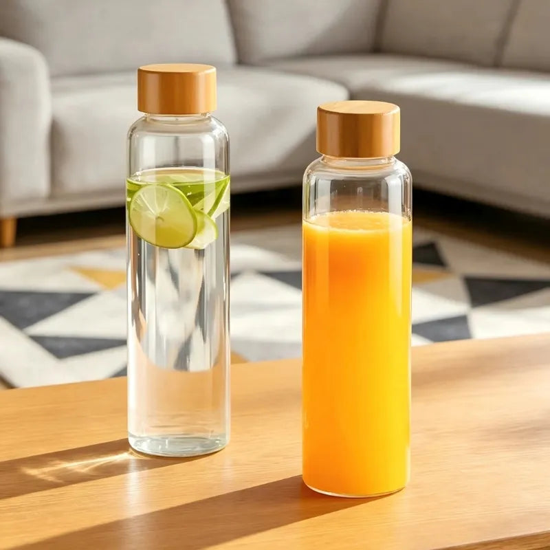 Lot de 2 Gourdes Verre Bambou 500ml, Pour Jus, Jus de fruit, boisson detox , gingembre et citron vert … selon vos gouts et saveur du moments | La Gourde