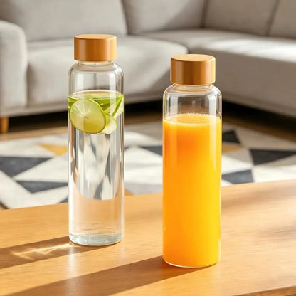 Lot de 2 Gourdes Verre Bambou 500ml, Pour Jus, Jus de fruit, boisson detox , gingembre et citron vert … selon vos gouts et saveur du moments | La Gourde