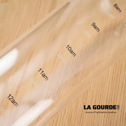 Lot De 2 Gourde En Verre de 1L avec Graduation Horaire, bouteille d’eau en verre graduée avec housse néoprène pliable, conçue pour être facilement transportée et utilisée au quotidien.

