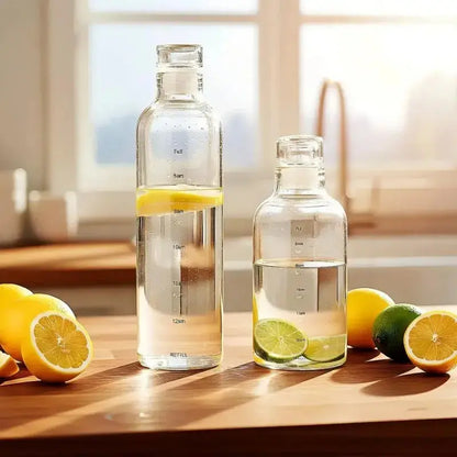 Lot De 2 Gourde En Verre de 1L avec Graduation Horaire, bouteille en verre motivante avec marqueur de temps et housse néoprène pliable, un choix pratique pour celles et ceux qui recherchent une gourde graduée 1L pour suivre leur hydratation au quotidien.