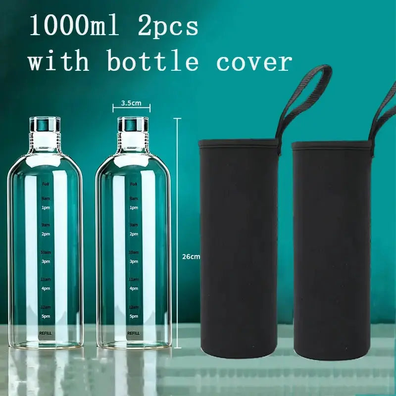 
Lot De 2 Gourde En Verre de 1L avec Graduation Horaire, bouteille d’eau motivante en verre avec échelle de temps, adaptée au travail, au sport, aux sorties et à l’utilisation quotidienne