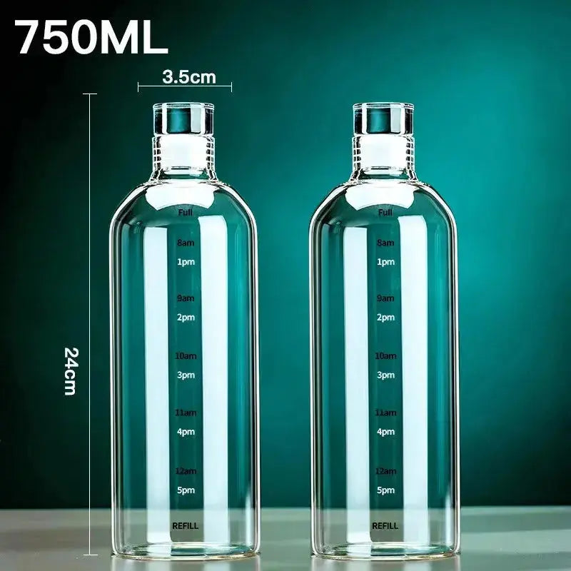 Lot De 2 Gourde En Verre de 1L avec Graduation Horaire, gourde eau portable en verre avec graduation et housse de protection en néoprène, parfaite pour le bureau, le sport et les déplacements.