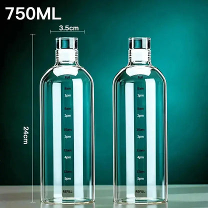 Lot De 2 Gourde En Verre de 1L avec Graduation Horaire, gourde eau portable en verre avec graduation et housse de protection en néoprène, parfaite pour le bureau, le sport et les déplacements.