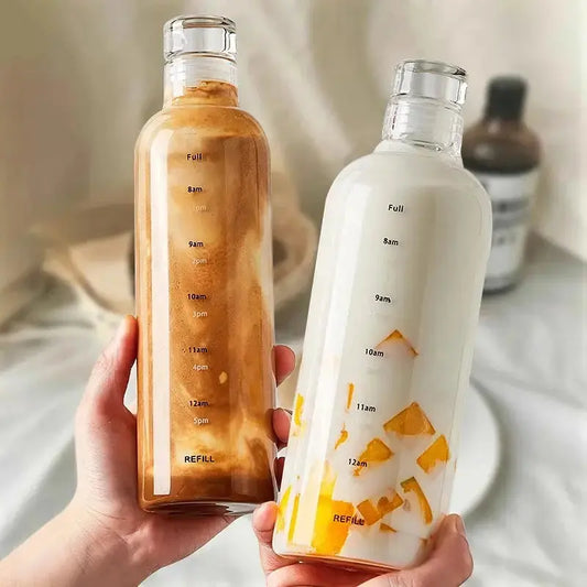 Lot De 2 Gourde En Verre de 1L avec Graduation Horaire, gourde en verre motivante avec marqueur de temps pour suivre facilement sa consommation d’eau tout au long de la journée.