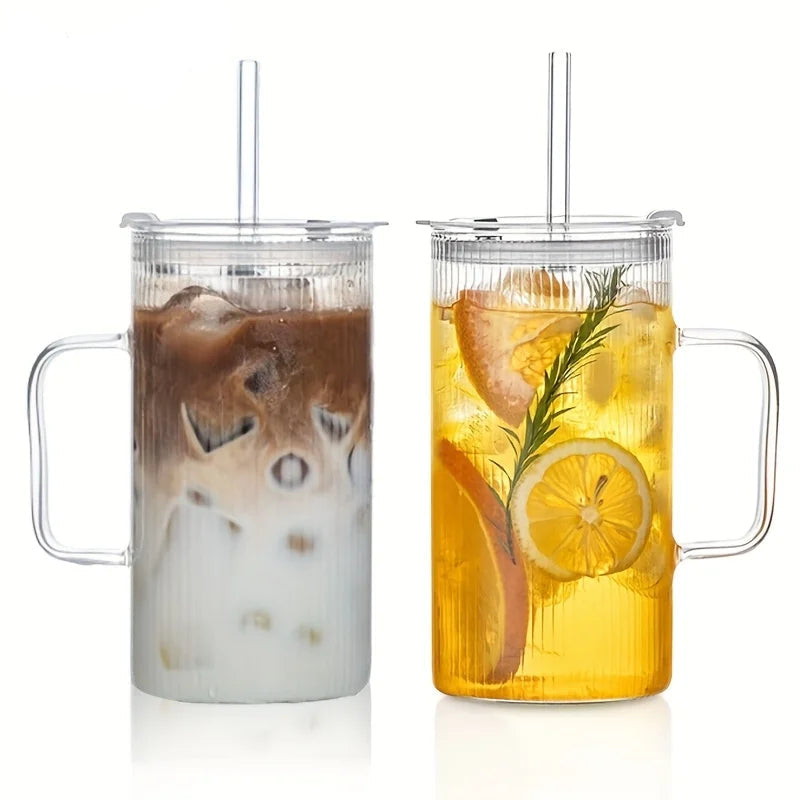 Mug Verre Avec Couvercle 740ML transparent double paroi avec paille
