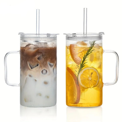 Mug Verre Avec Couvercle 740ML transparent double paroi avec paille