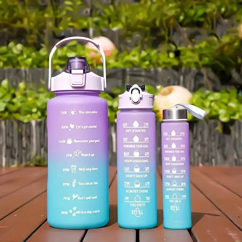 Lot de 3 Gourdes Motivation, bouteilles avec marqueurs horaires, plastique Tritan, sans BPA, grande capacité, idéales pour le camping | La Gourde®