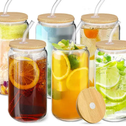 
Lot de 6 Gobelets en Verre avec Paille et Couvercle 500ml, verres écologiques, réutilisables, sans plastique, parfaits pour la maison | La Gourde®