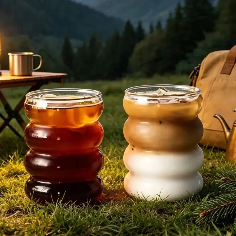 Lot de 2 Gobelet En Verre 350ML, verre café glacé, paille en verre, écologique, idéal pour ice coffee | La Gourde®