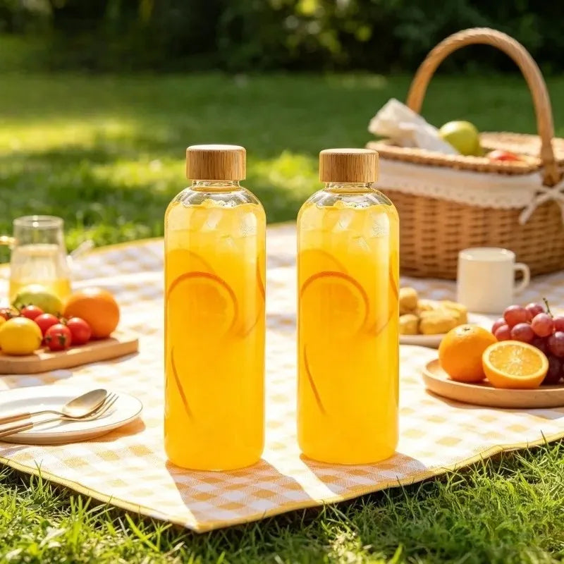 lot de 2 gourdes en verre bambou 1 litre réutilisables | La Gourde