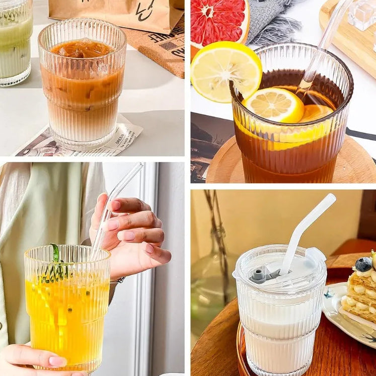 Mug tasse en verre moderne 450ml avec paille  lot de 2 pour café latte et boissons fraîches | La Gourde
