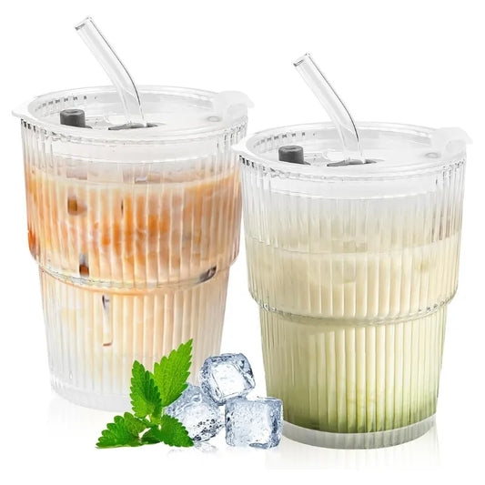 mug en verre 450ml transparent design élégant avec paille et couvercle réutilisable pour boissons chaudes et froides | La Gourde
