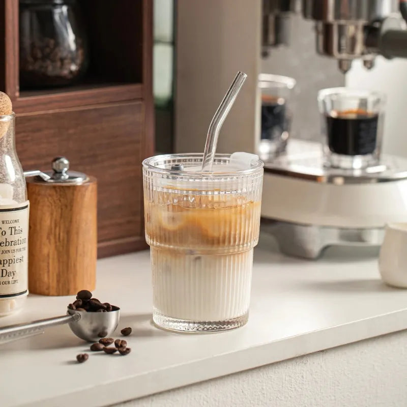 🥤 Mini Mug En Verre 450ml Avec Paille – Tasse Transparente Réutilisable Pour Café, Thé & Smoothies | La Gourde