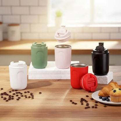 Thermos mug compact rouge idéal pour café, thé et infusion à emporter