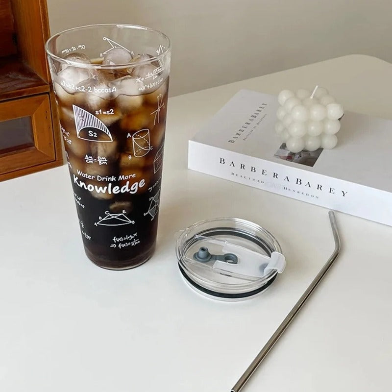 Grand Mug En Verre 1000ML | Paille Inox, Couvercle Étanche & Design Tendance - la gourde