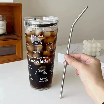 Mug en Verre Borosilicate 1000ML avec Paille | Idéal Café Glacé, Thé & Smoothies | La Gourde