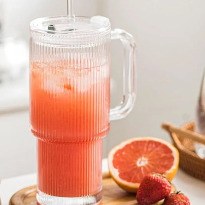 Tumbler en verre côtelé 760ml avec couvercle étanche pour café glacé à emporter au bureau | La Gourde®