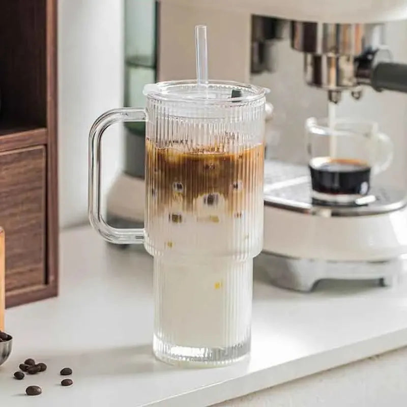 Grand mug en verre 760ML avec design côtelé moderne pour maison, bureau et café | La Gourde®