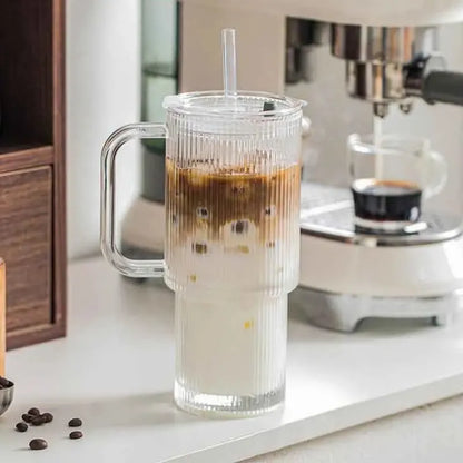 Grand mug en verre 760ML avec design côtelé moderne pour maison, bureau et café | La Gourde®