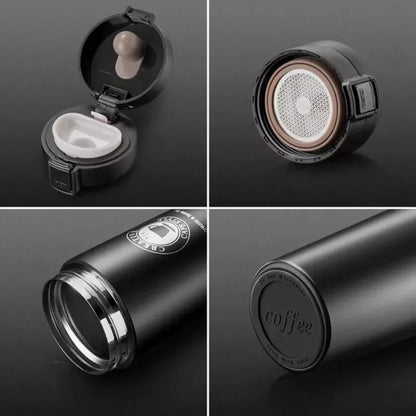 Mug thermos noir 380 ml haute qualité en acier inoxydable pour garder vos boissons chaudes et froides à la température idéale | La Gourde