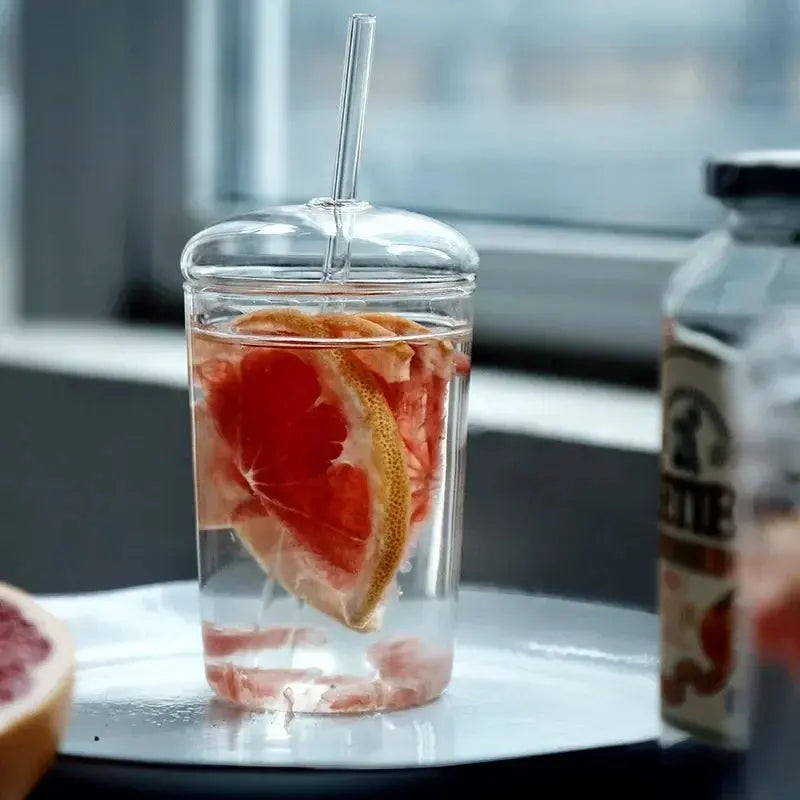 Mug Avec Couvercle 450ML – Verre Transparent Avec Paille avec design élégant pour le bureau