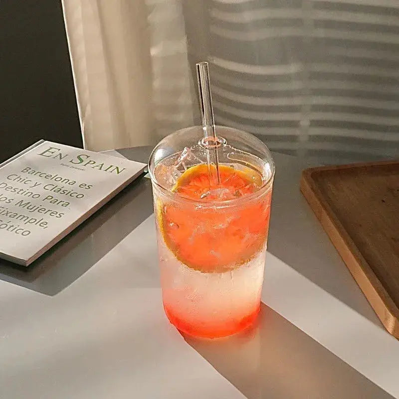 Mug Avec Couvercle 450ML – Verre Transparent Avec Paille design moderne pour boissons fraîches