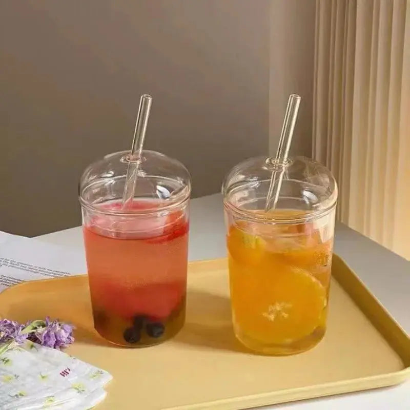 
Mug Avec Couvercle 450ML – Verre Transparent Avec Paille idéal pour la maison et les pauses café